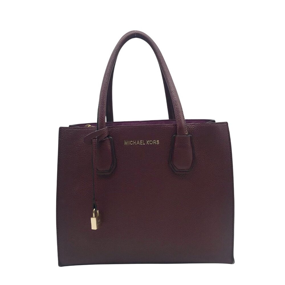 Michael Kors Burgundy Leather Mercer Convertible Satchel Bag